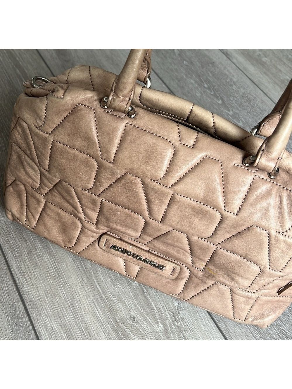 Adolfo Domingo neutral tan leather Quilted tassel barrel shoulder bag - Picture 14 of 14